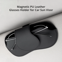 Magnetic PU Leather Car Sun Visor Glasses Holder Clip