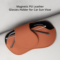 Magnetic PU Leather Car Sun Visor Glasses Holder Clip